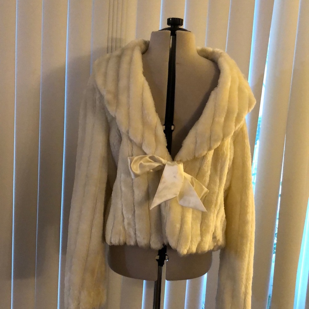 Faux-Fur Wrap with Satin Ribbon Tie